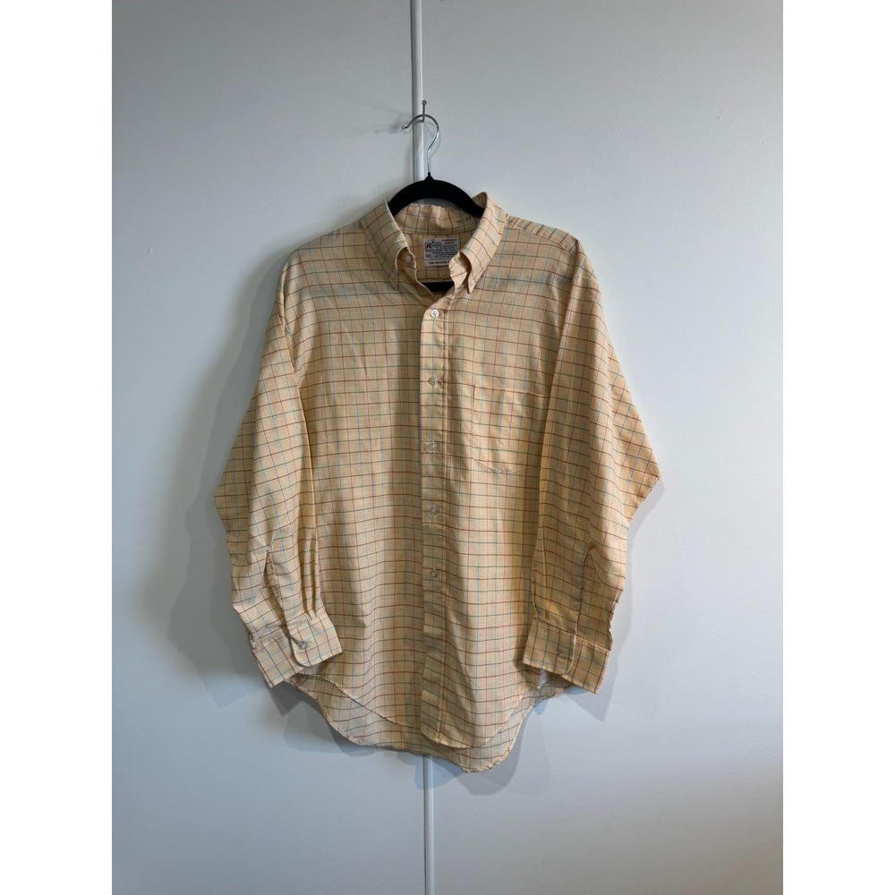 Vintage Kmart Shirt Mens Large Yellow Plaid Dress Permanent Press Japan 70s